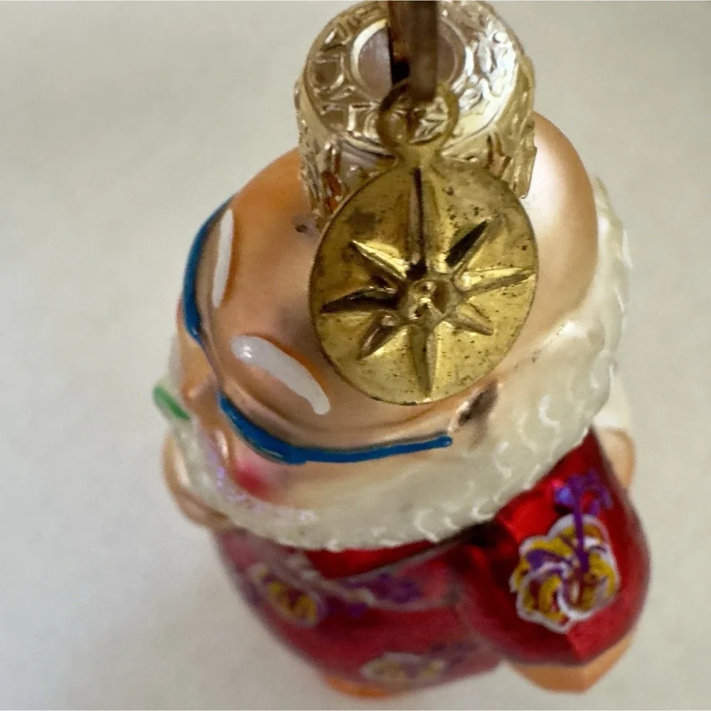 Christopher Radko Lil Gem Sand & Surf Santa Glass Ornament Purple Floral Variant